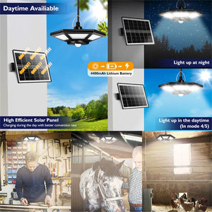 Solar Shed Lights, Solar Pendant Light Indoor Outdoor, 50000 LM Solar Indoor Lights Motion Sensor with Remote Control for Shed Barn Gazebo Garage Home