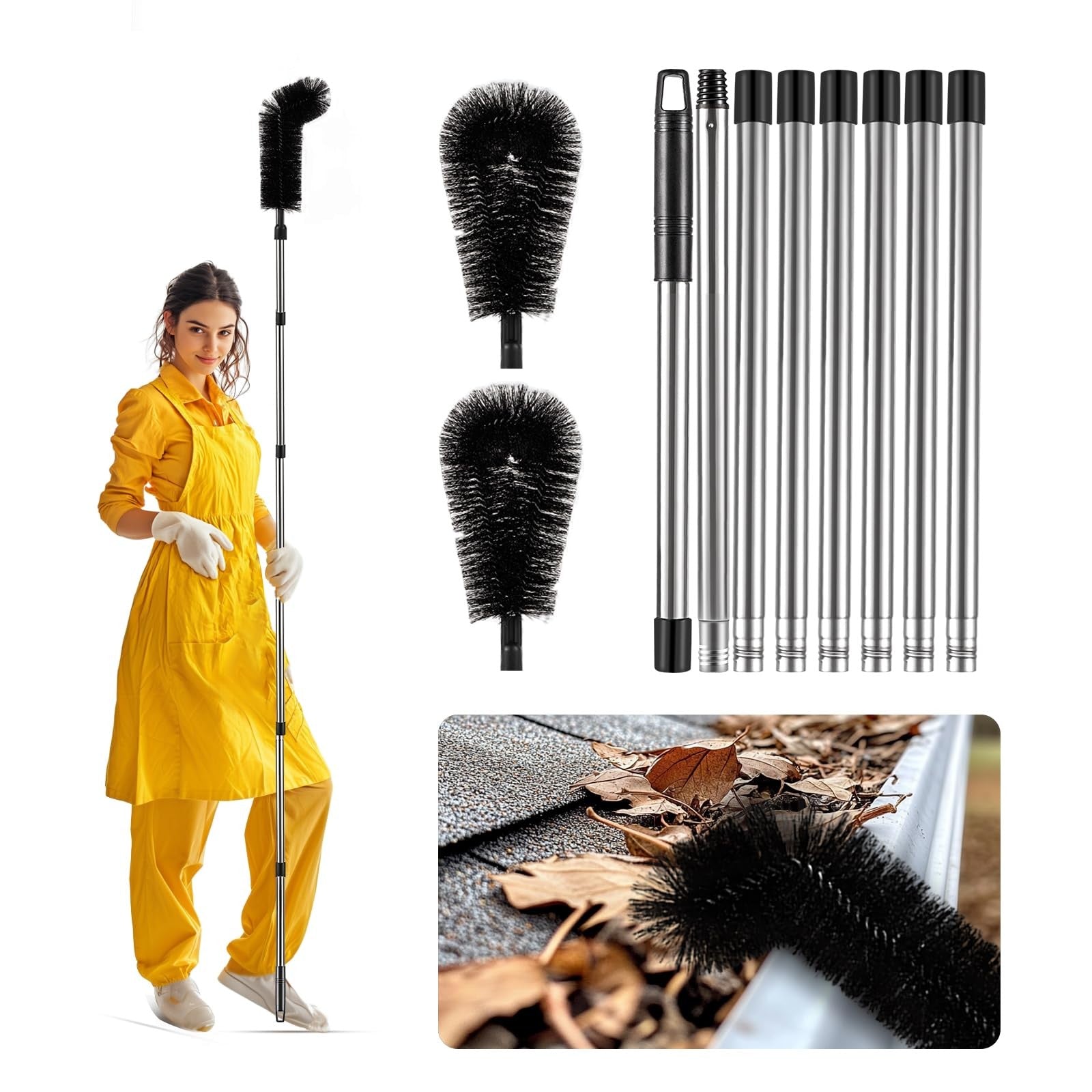Gutter Cleaning Brush Adjutable Roofing Guard Cleaning Tool with Extension Pole