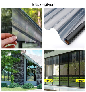 Heat Insulation Solar Window Privacy Film - Blackout Glass Sticker for Home, Self-Adhesive Vinyl Mirror Reflective Window Tint