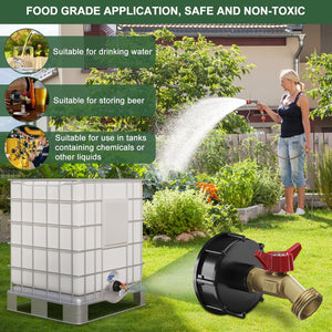 IBC Tote Adapter - 275 330 Gallon Water Tank Adapter with 2.36" Coarse Thread, IBC Tote Fittings, IBC Tote to Garden Hose Adapter with Lead-Free Brass Faucet, Water Tote Hose Adaptor for Garden Hose
