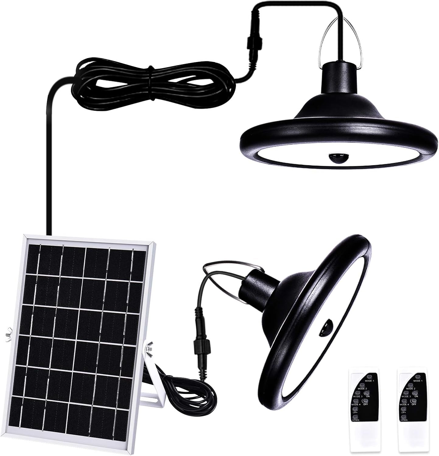 Solar Pendant Light Motion Sensor LED Solar Shed Light, Dimmable Solar Lights Outdoor Indoor IP65 Waterproof with Remote Control 16.4Ft Cord, for Shed, Yard, Patio, Barn, Garage, 3000K