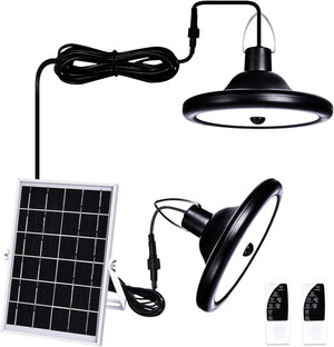 Solar Pendant Light Motion Sensor LED Solar Shed Light, Dimmable Solar Lights Outdoor Indoor IP65 Waterproof with Remote Control 16.4Ft Cord, for Shed, Yard, Patio, Barn, Garage, 3000K