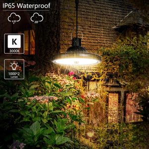 Solar Pendant Light Motion Sensor LED Solar Shed Light, Dimmable Solar Lights Outdoor Indoor IP65 Waterproof with Remote Control 16.4Ft Cord, for Shed, Yard, Patio, Barn, Garage, 3000K