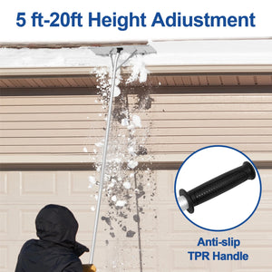 20Ft Aluminum Snow Rake with 26 Inch Blade, 5 Extension Tubes & Anti-Skid Handle