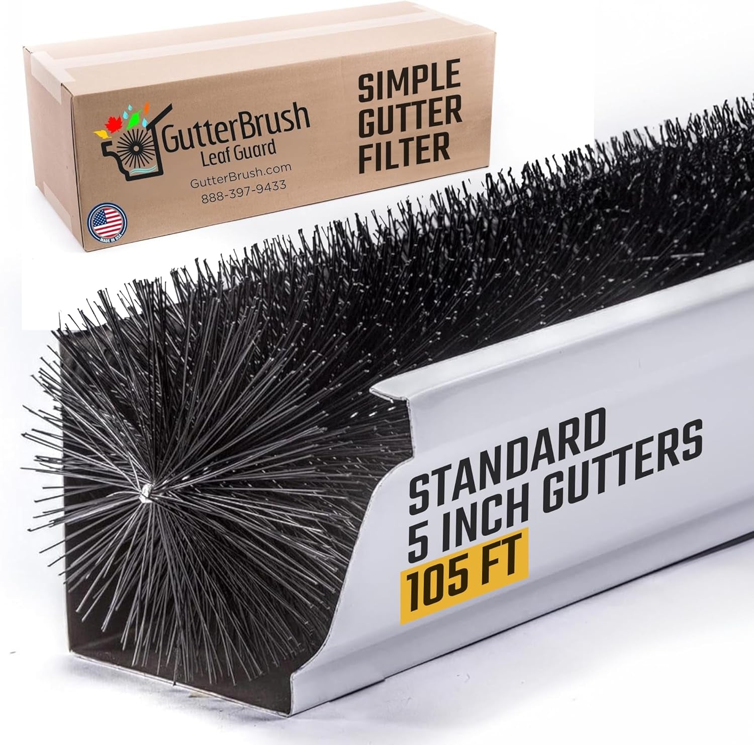 Gutter Guard for 5 Inch Gutters – 105 Ft DIY Leaf Filter Insert, 4.25" Diameter Gutter Protection Brush, Blocks Leaves & Debris, Alternative to Gutter Covers & Screens