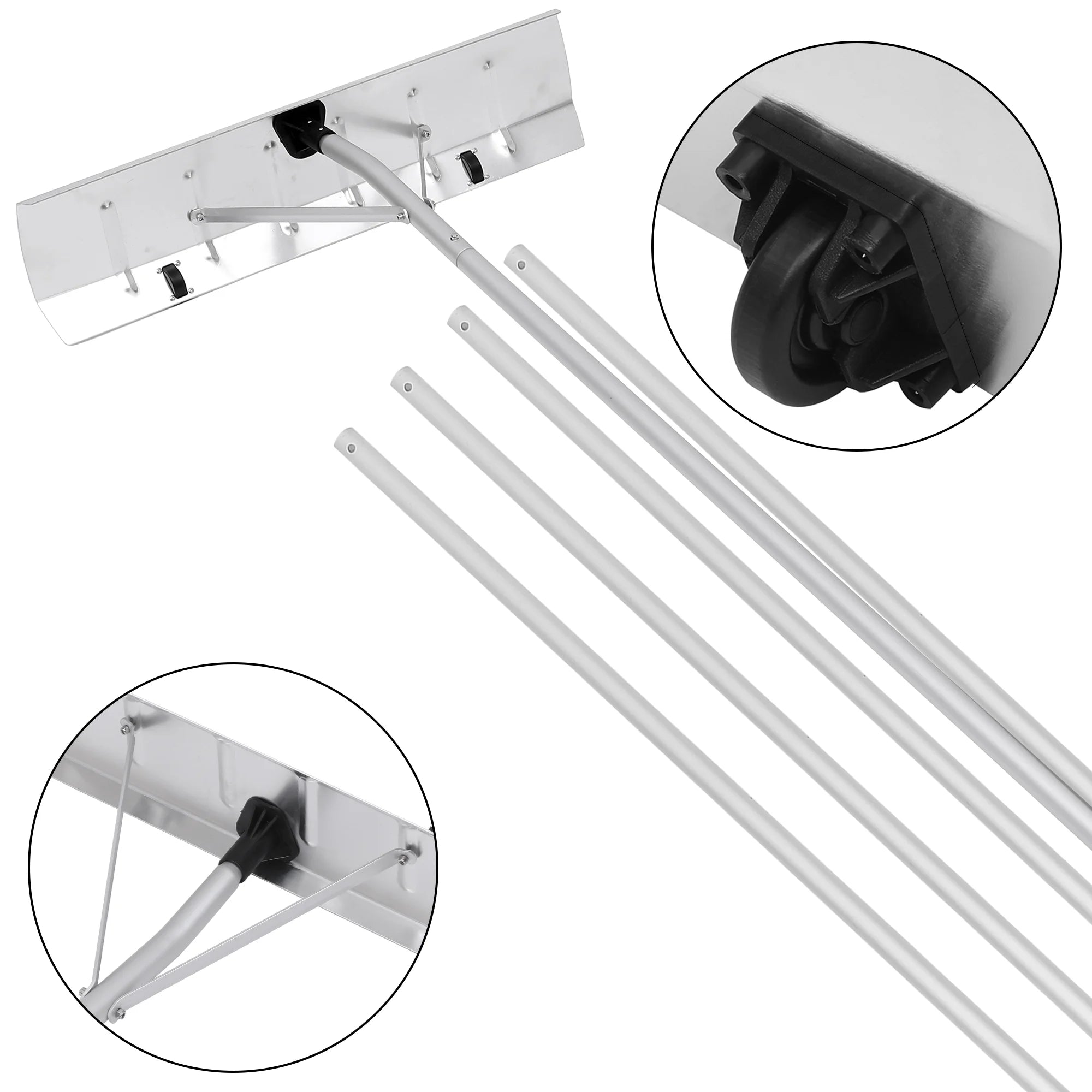 20Ft Aluminum Snow Rake with 26 Inch Blade, 5 Extension Tubes & Anti-Skid Handle