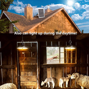 Solar Pendant Light Motion Sensor LED Solar Shed Light, Dimmable Solar Lights Outdoor Indoor IP65 Waterproof with Remote Control 16.4Ft Cord, for Shed, Yard, Patio, Barn, Garage, 3000K