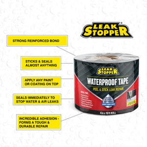 LEAK STOPPER Rubber Flexx Waterproofing & Seam Tape, White, 1 Pack