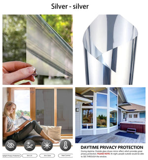 Heat Insulation Solar Window Privacy Film - Blackout Glass Sticker for Home, Self-Adhesive Vinyl Mirror Reflective Window Tint